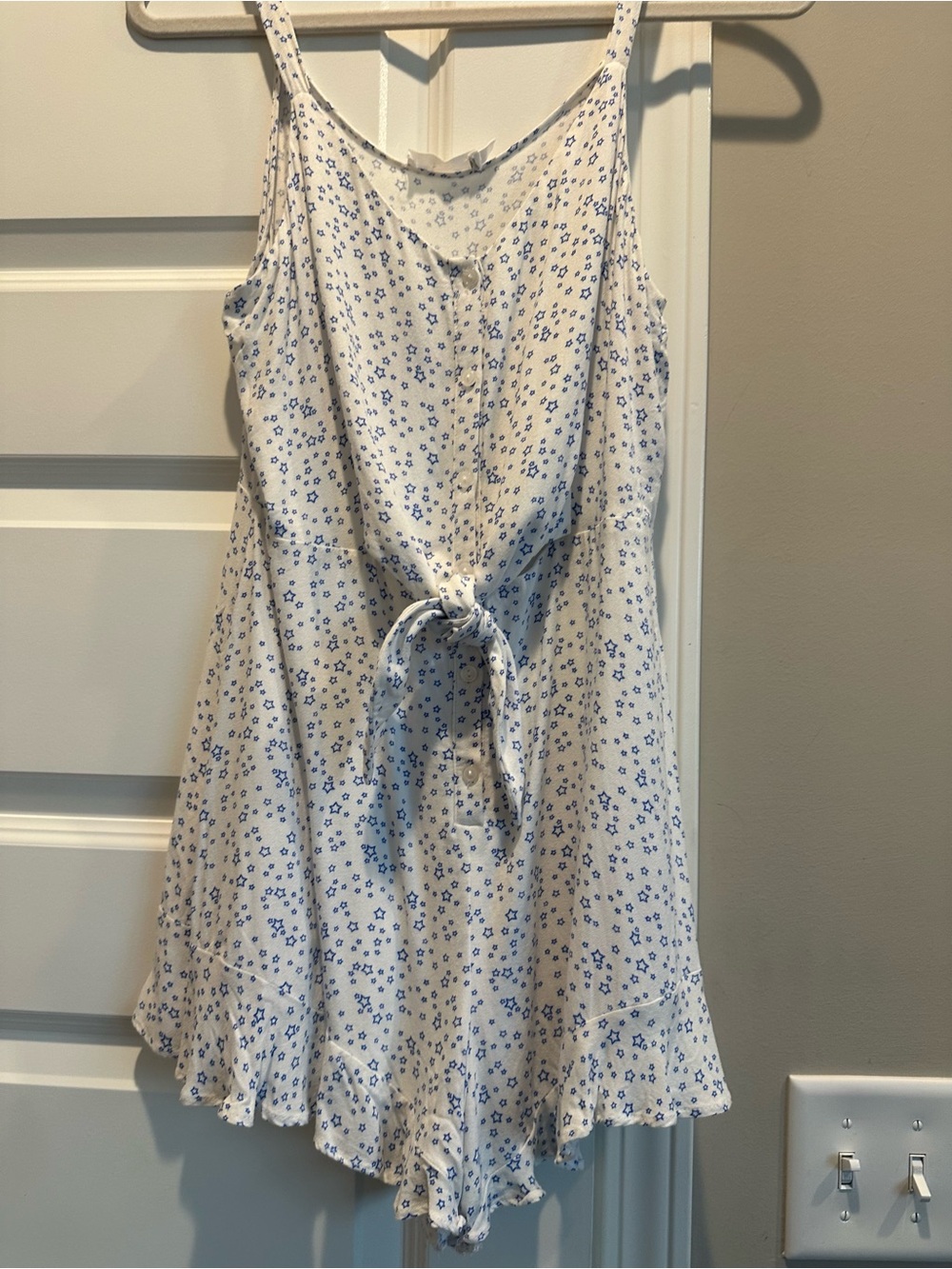 Lush White and Blue Floral Tie-Front Romper